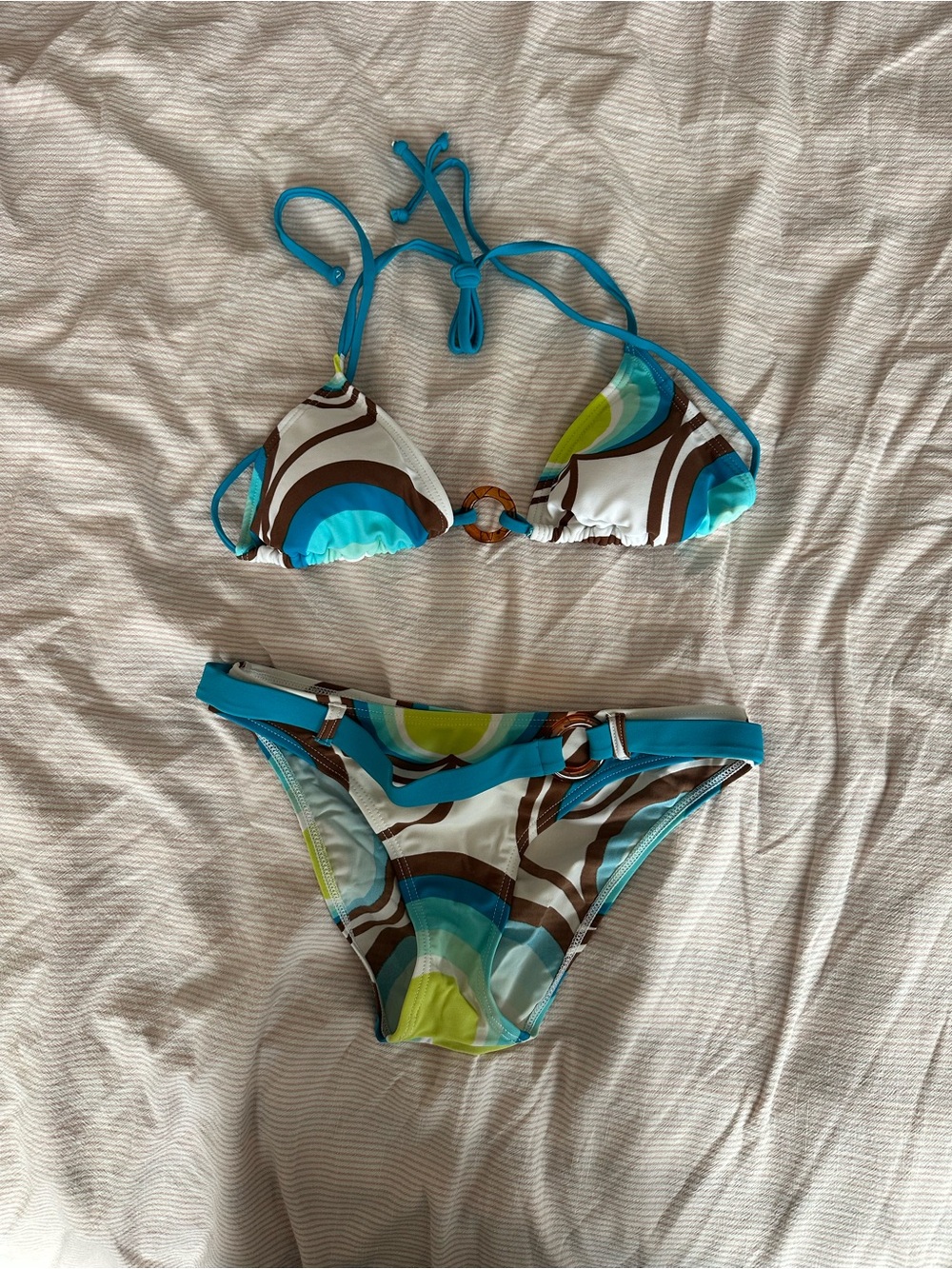 Retro Blue & Brown Women's Two-Piece Bikini